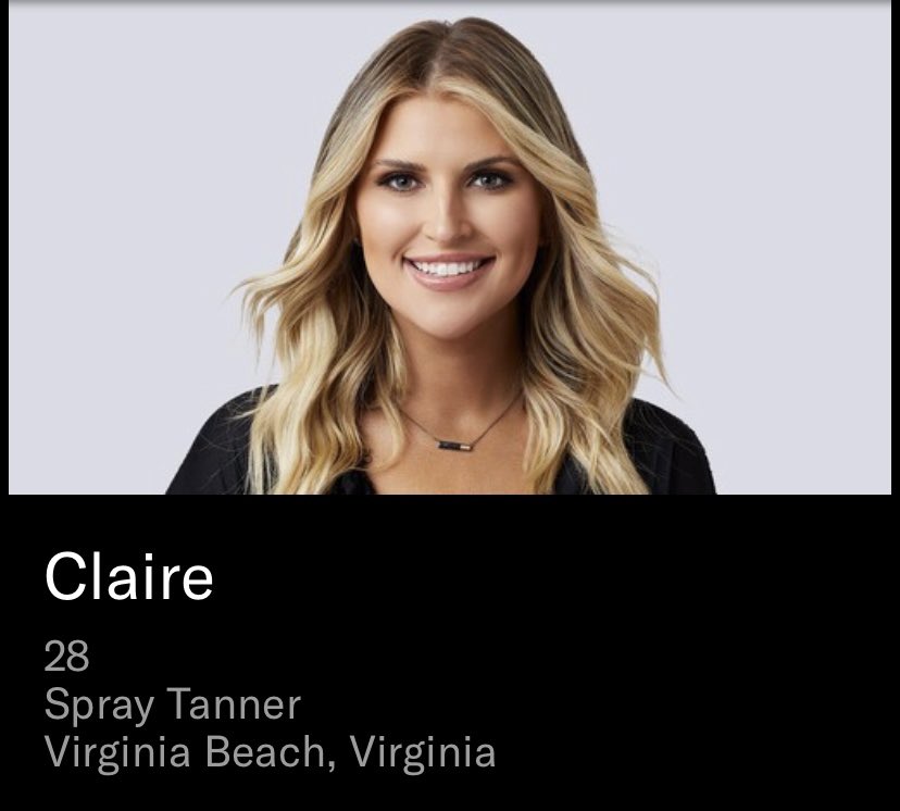 madfitzroth's tweet photo. the new #bachelor bios are here, so without further ado, here are the four contestants with the most WTF occupations:

Ivana - “Bar Mitzvah Dancer”
Claire - “Spray Tanner”
Marlena - “Former Olympian”
Salley - “Previously Engaged” (??!) https://t.co/sVir3aJU0f