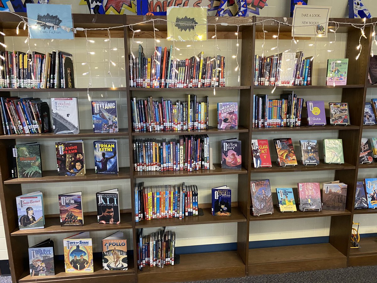 MMSLibraryMedia's tweet image. Our Graphic Novels section has grown! Graphic Novels are some of our most popular selections at MMS! With the recent additions to the collection it became necessary to expand to allow for future titles to be added! #wildcats #mms #eastprovidenceri #middleschool #library #aasl