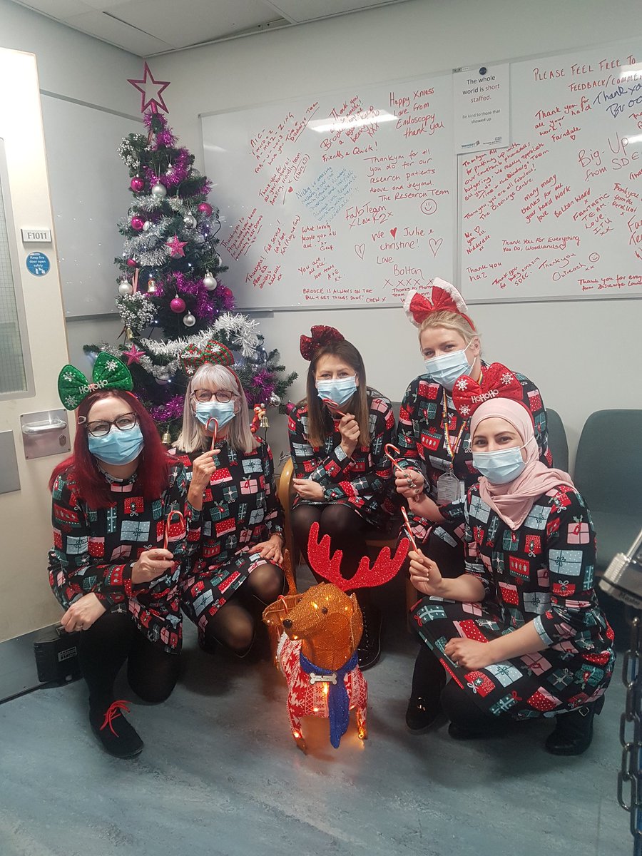 WoodrowKate's tweet photo. The stylish Pharmacy procurement team @Pharmacy_HDFT in  co-ordinating Christmas outfits @harrogatehcc . Thank you for the lovely messages from colleagues @HarrogateNHSFT , this means a lot to the team.  #BeKind https://t.co/8NqoZPnwyt