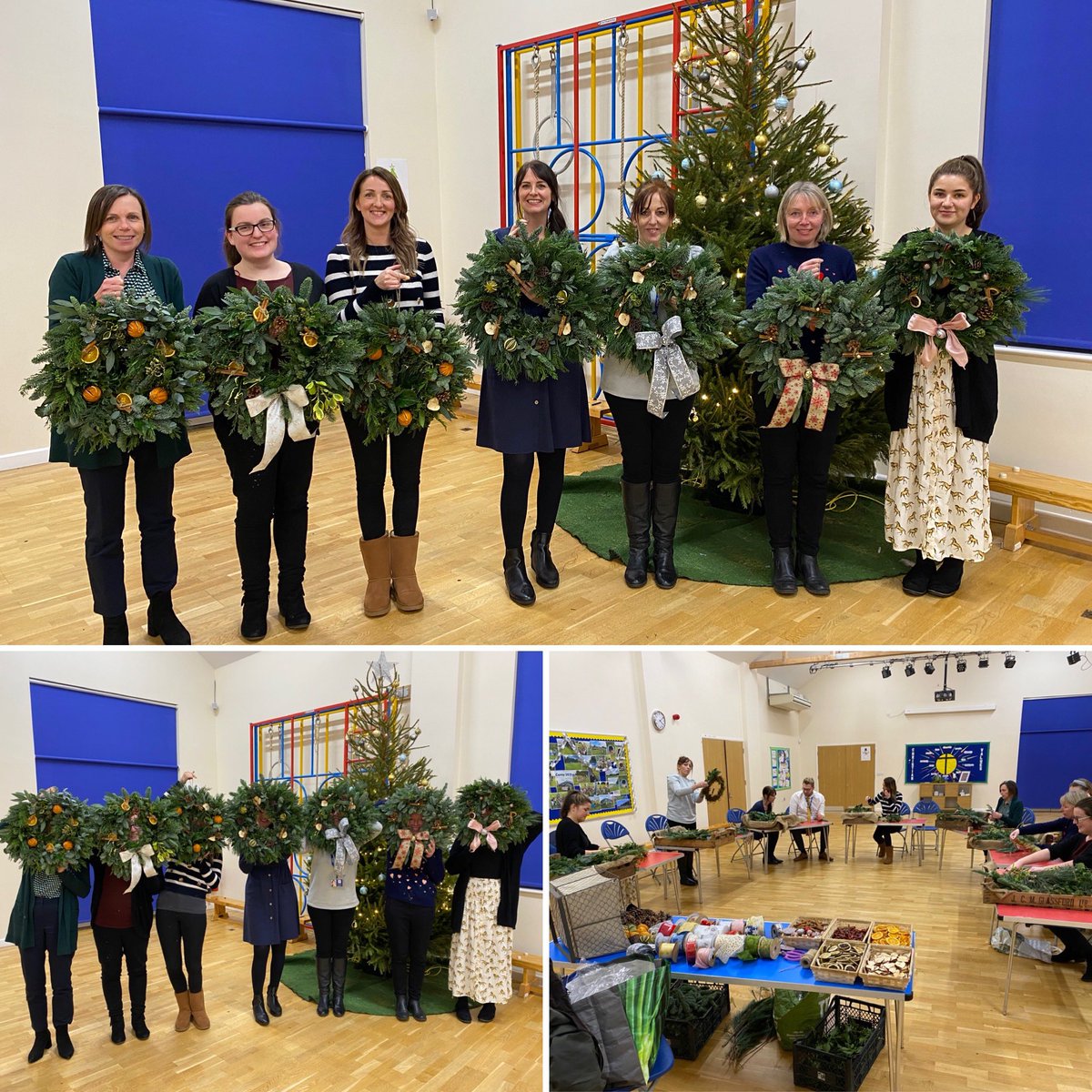 Sturtonhead's tweet photo. Staff Christmas ‘do’. Wreath making with Leslie from Sturton followed by pizza from The Reindeer, supporting local business. @MrsG_Gibson @Mrs_EKami @MissNewboult @missofuller @JoDowning3 #sturtonlesteeple @leSteeple https://t.co/f0ad3RrhXP