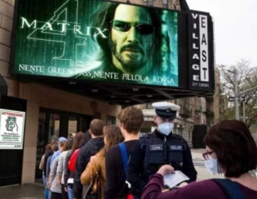 Imagine showing the police your vaccine passport so you can go inside and watch the Matrix