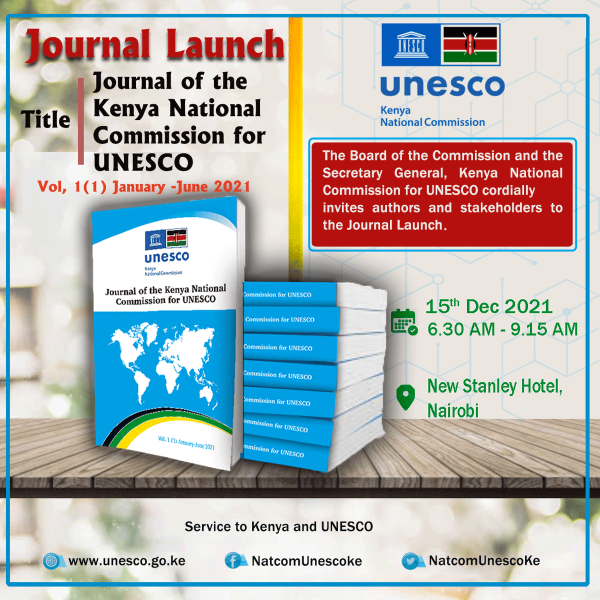 The first launch of Kenya National Commission for UNESCO journal. One of the greatest journal with many to learn about science, culture, sport and many more. It will also help many youths. 
<a href="/NatcomUnescoKe/">KNATCOM</a> <a href="/UnescoEast/">UNESCO Eastern Africa</a> 
<a href="/UnKenya/">UN Kenya</a> <a href="/jongoto/">Dr. Joel Ongoto, PhD</a> <a href="/AUYouthProgram/">African Union Youth Program</a> <a href="/PanelUnfpa/">UNFPA Youth Advisory Panel</a> <a href="/UNYouthKenya/">United Nations Youth Association at UNA Kenya</a>