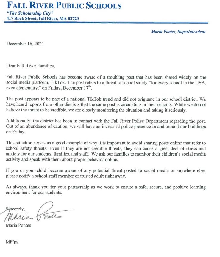 Attention FRPS Community, please take a moment to read this letter regarding social media posts on school safety.