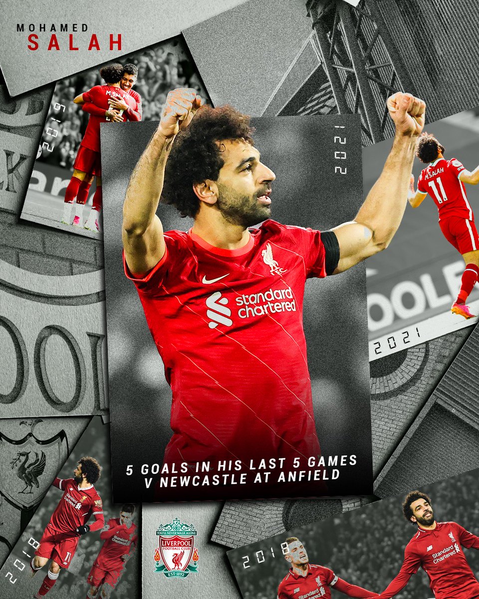 LFC's tweet photo. The first player to score in 5️⃣ Anfield league games in succession against Newcastle 🇪🇬👑 https://t.co/9KcnAlpVQf