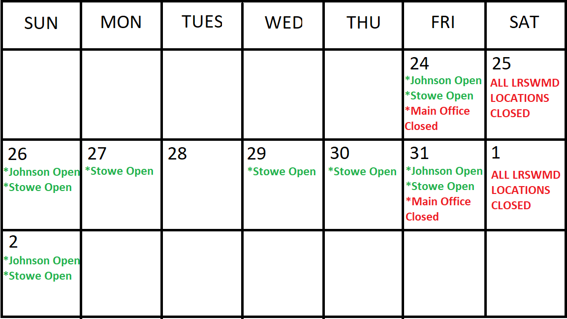 The holidays are almost upon us! See our amended hour holiday schedule below and visit us at lrswmd.org/holiday-resour… for tips on a reduced waste holiday season