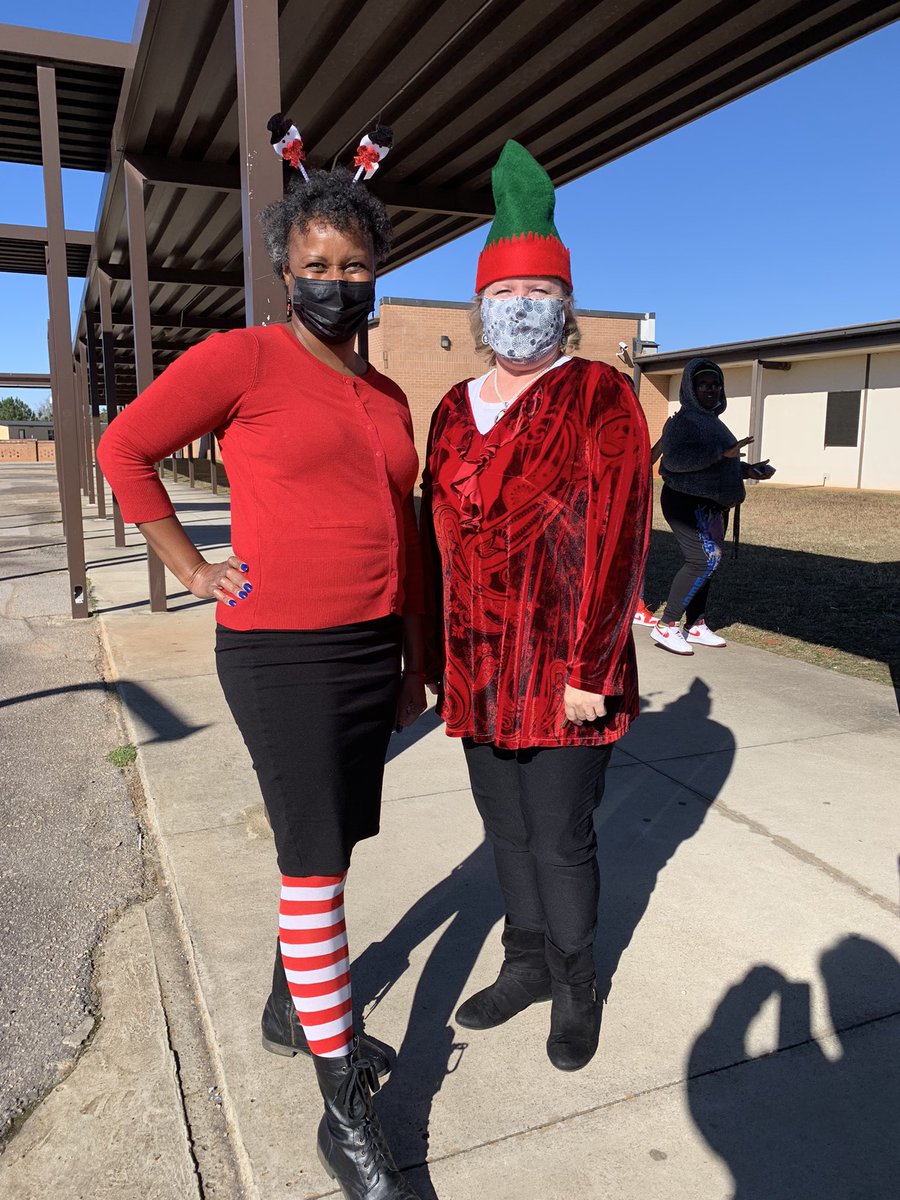 FMS Holiday Spirit Week where Team 4 colleagues are friends on Elf Day <a href="/FairfieldMiddle/">Fairfield Middle School</a>