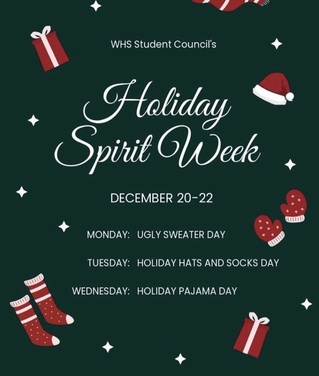 Don’t forget, holiday spirit week is coming up starting this Monday! Can’t wait to see everyone’s outfits! #bulldogpride