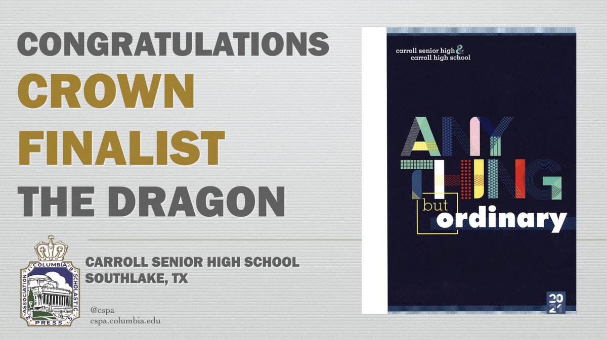 Super kudos to our yearbook team! Last year’s book has received national recognition, the “Crown Finalist” award!