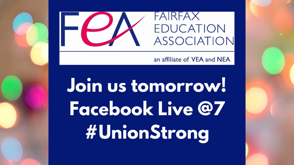 FEA_Fairfax's tweet image. ❗ATTENTION!❗

Join President Kimberly Adams &amp;amp; President-Elect Leslie Houston as they discuss end of year updates tomorrow at 7pm!

Topics include: 
- FEA&apos;s Fair Pay Campaign
- FCPS Budget
- Collective Bargaining
- VEA Convention

See you there!

#Organizing2Bargain #VEAStrong