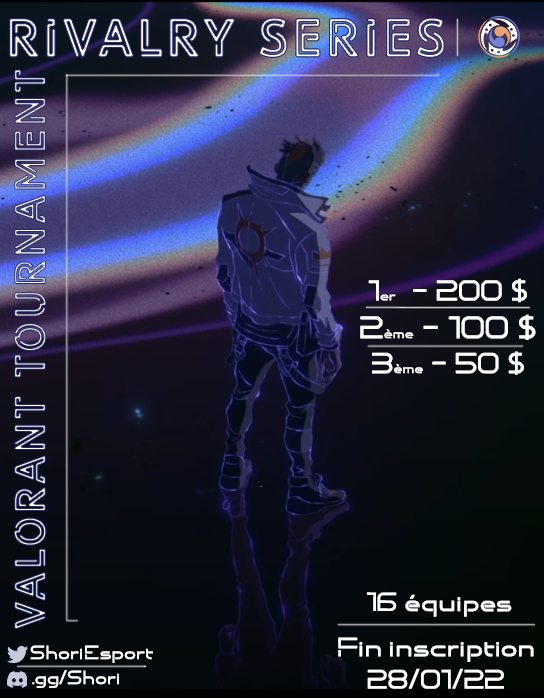 ShoriEsport's tweet photo. Shōri News !
 
Très fière de vous présenter notre premier tournoi Valorant, Rivalry Series. Pour un total de 350$ à gagner et 16 équipes. Toutes les informations sont disponibles sur notre serveur discord --> https://t.co/Kclldf4OXW https://t.co/fXFXv5pHqE