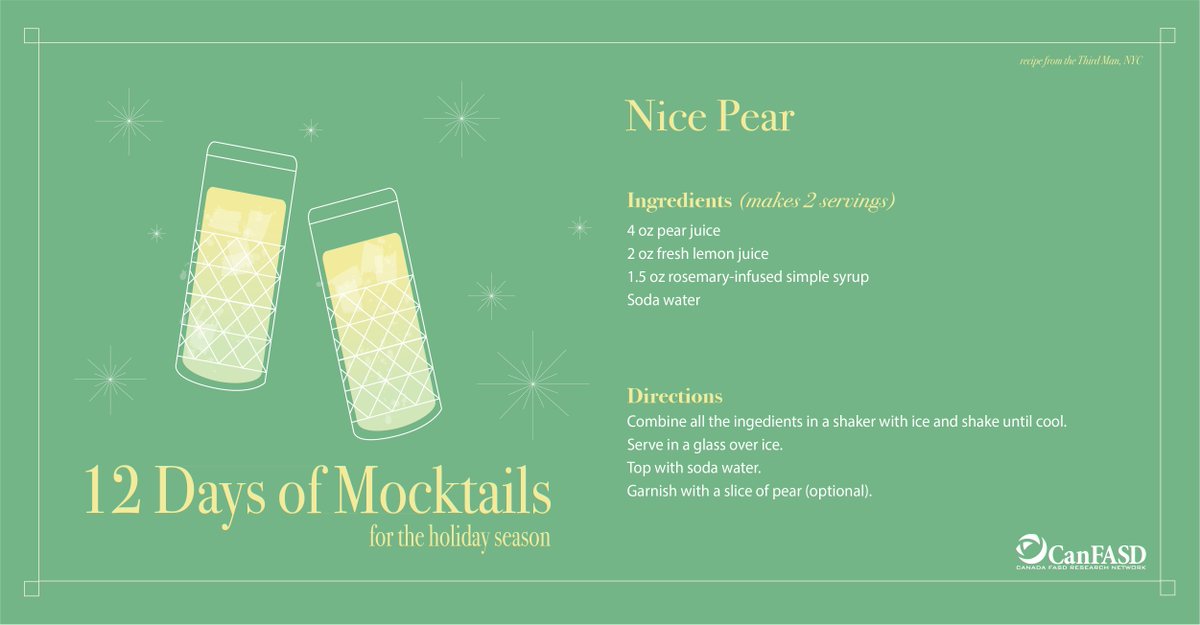 CanFASD's tweet photo. One way you can help support healthy pregnancies is by providing alcohol-free options, such as mocktails, at your events.
Check out this new alcohol-free Nice Pear mocktail recipe to add to your options!
#12DaysofMocktails https://t.co/3dmbg3QZ6h