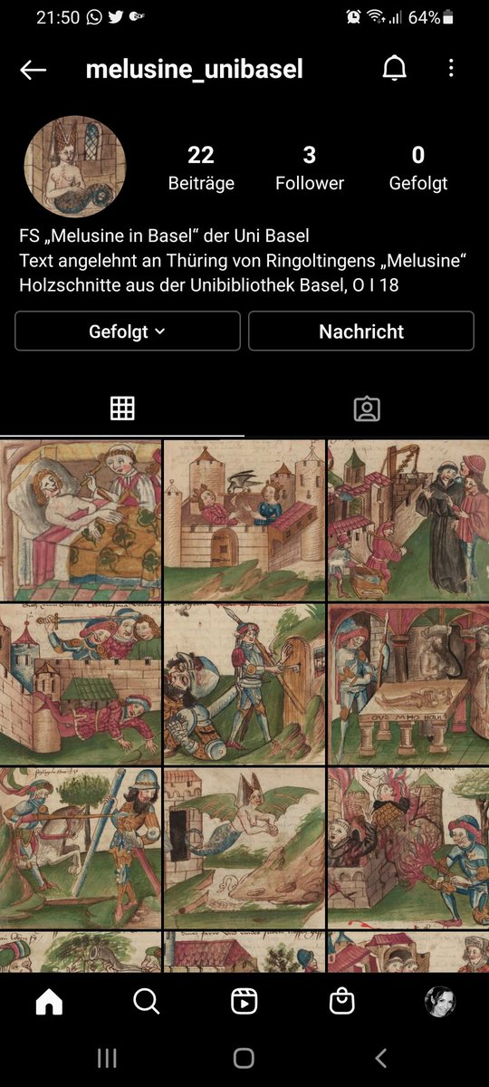 TinaTerrahe's tweet photo. Heute von einer Studentin in meinem Forschungsseminar veröffentlicht: Die 'Melusine' anhand der @UBBasel Handschriften-Illustrationen nacherzählt auf Instagram - coole Idee 🤩🧜‍♀️🏰👑 Bitte retweeten und liken 👇🔥 https://t.co/FcoAWirrnN https://t.co/Gy5uEAOwD0