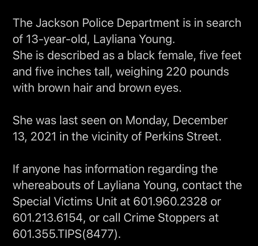 JacksonMSPolice's tweet photo. #MissingRunaway https://t.co/jyIgrJ0MyR