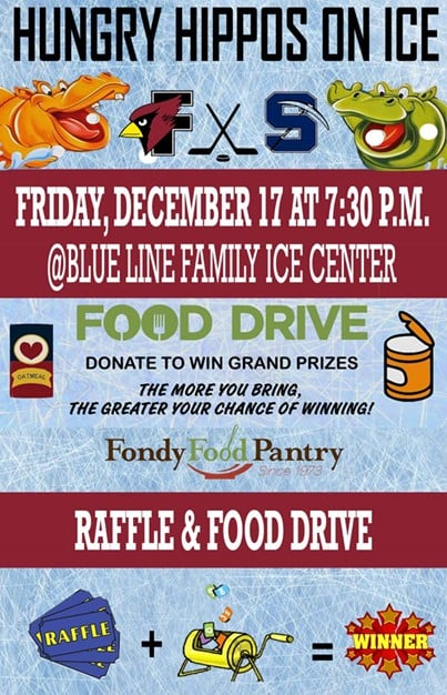 @fonddulac_hs marketing students planned a food drive to support the @fondyfoodpantry at the varsity hockey game on Friday, December 17! Bring non-perishable canned goods and receive tickets to win raffle prizes. Hope to see you all there! Alumni game 5p. Varsity game 7:30p.