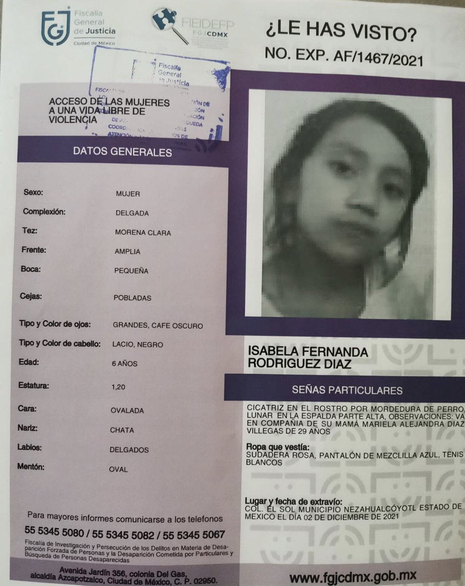 c4jimenez's tweet photo. SE PIDE AYUDA
Para localizar a Mariela Diaz Villegas y a su hija Isabella Fernanda 6 años.
Salieron de su casa en @GobNeza el 2 de diciembre y desde entonces no se sabe nada de ellas.
Si sabe algo de ellas reportarlo a @FiscaliaCDMX o @FiscaliaEdomex 
Su familia las busca https://t.co/HelB24wJK4