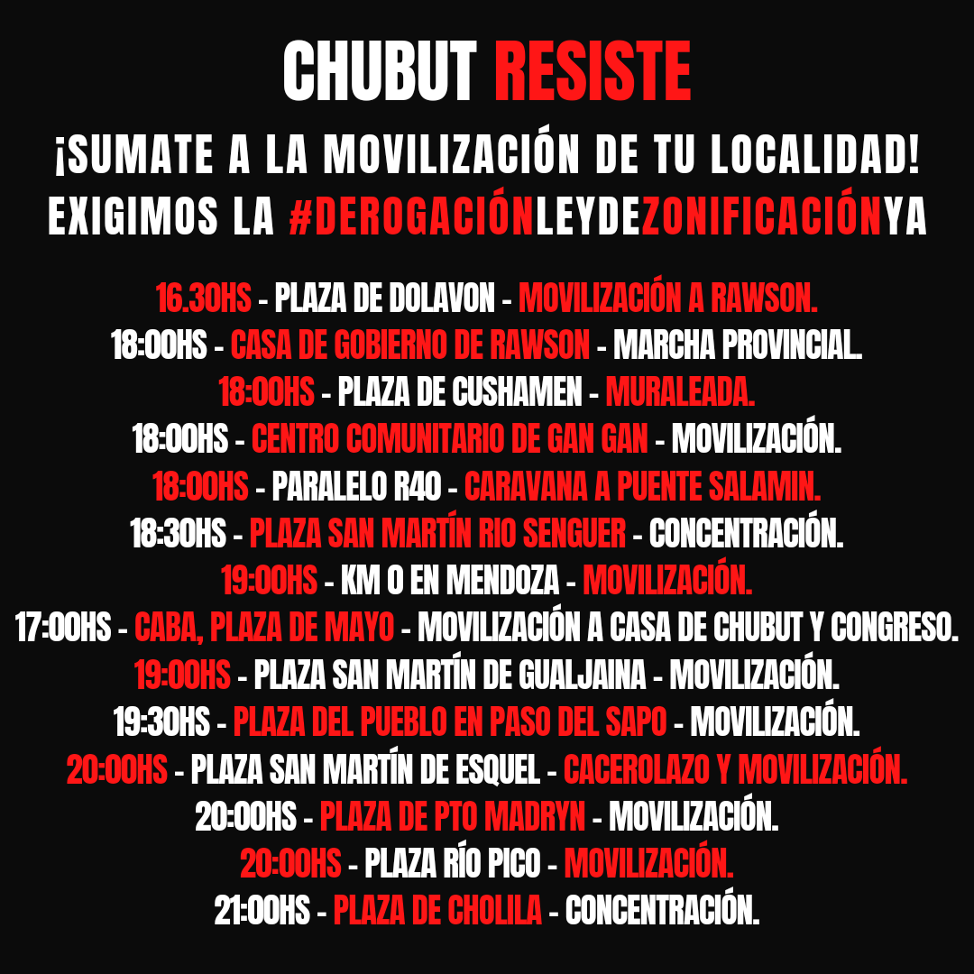 NoalaminaEsquel's tweet photo. CHUBUT EN PIE, CHUBUT RESPIRA LUCHA
#DEROGACIONLeyZonificacionYA, 🔥✊🏼🫂 https://t.co/WrVsB2Qudz