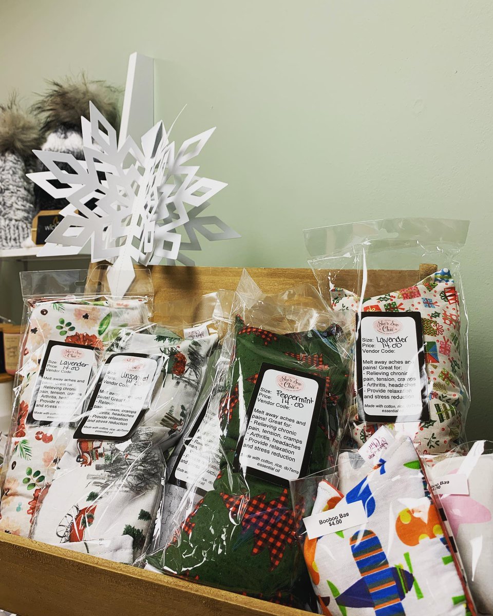 Give the gift of cozy this holiday season! Therapeutic wraps &amp; eye masks available in store, handmade by She's Sew Chic! If you’ve left Christmas shopping to the last minute, you may want one of the stress-relieving therapeutic wraps for yourself! 😉 #WomenInBusiness #Handmade