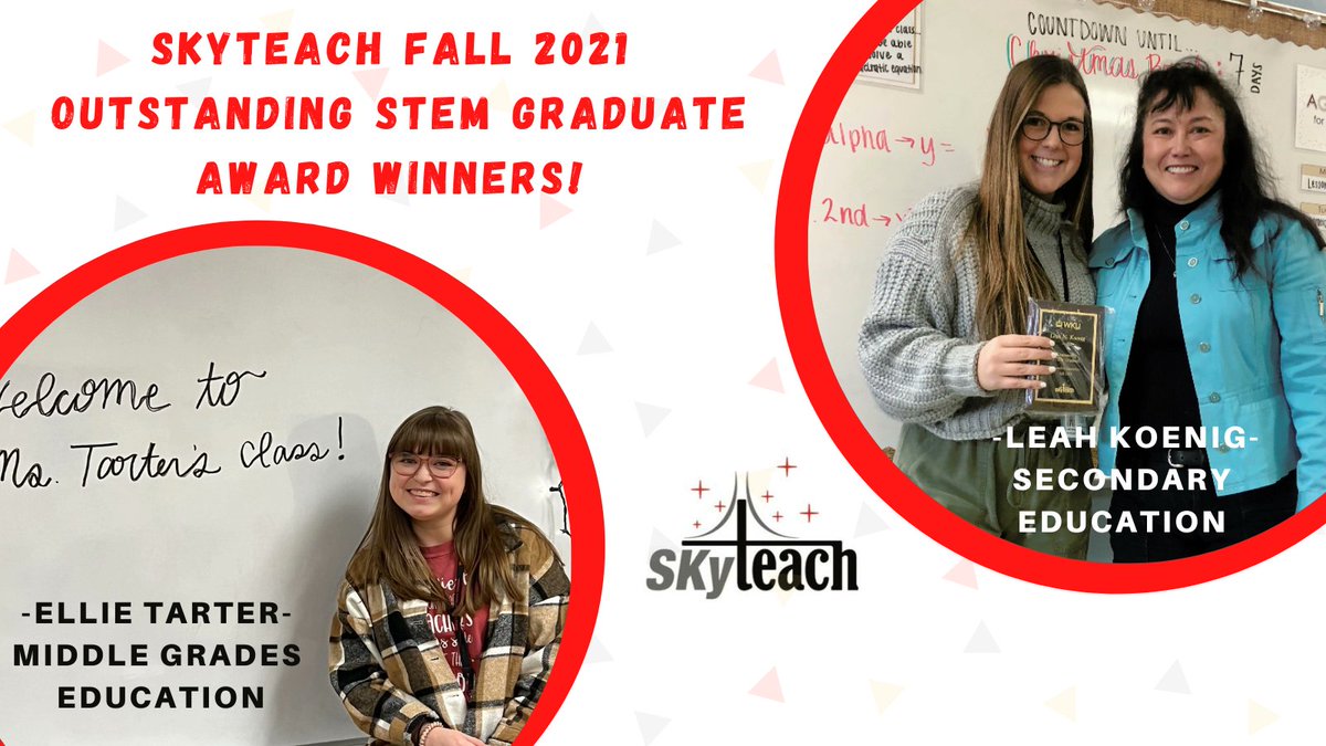 skyteach_wku's tweet image. Bringing some light to the end of an unimaginable week. Please help us congratulate our Fall 2021 Outstanding STEM Graduate Winners: Ms. Koenig &amp;amp; Ms. Tarter! @WkuOgden @WKUSTE @WKUCEBS @wku @Docmarmar