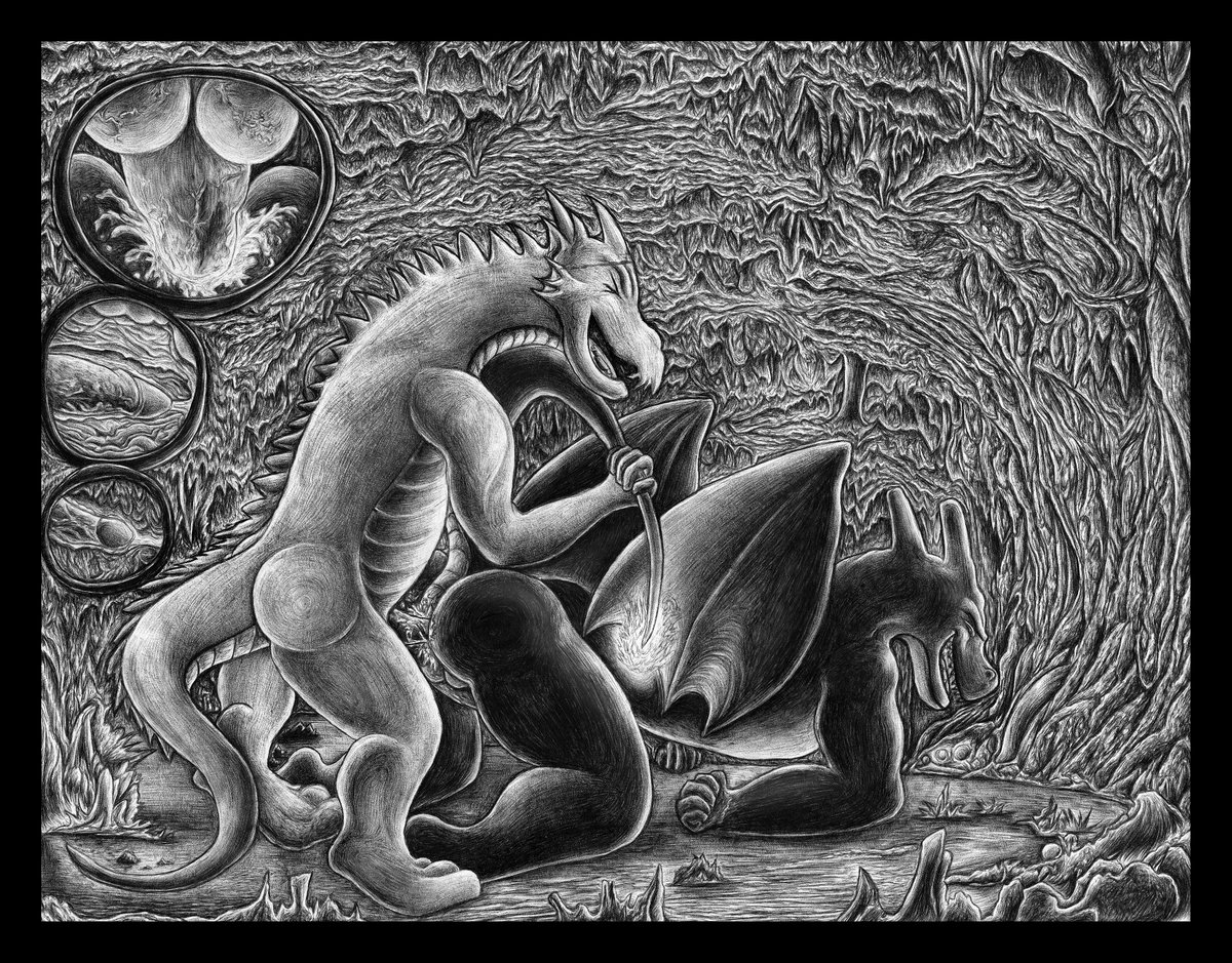 OctazureArtsX's tweet photo. For RyanBlazeheart &amp; DTZDragon 
Ballpoint pens on office paper (8.5"x11")
Artwork(c)R.C. December 2021 https://t.co/2R9dWeuApn