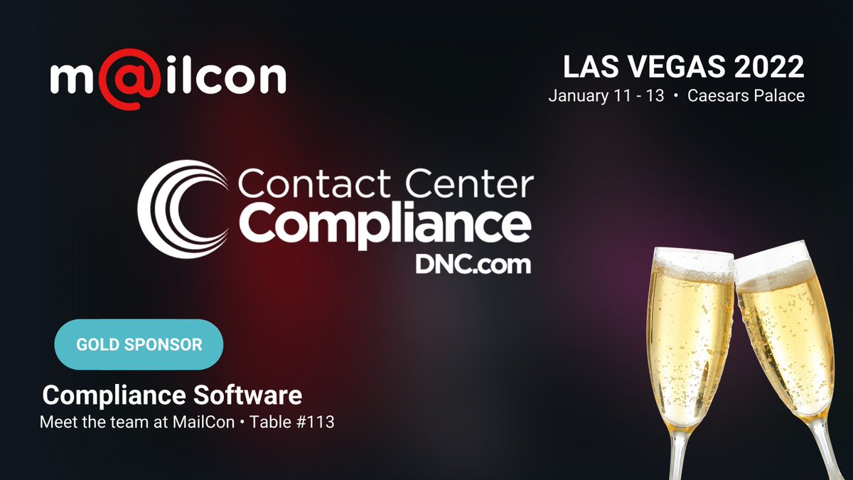 MailConOfficial's tweet photo. A grand toast π₯π₯ to our Champagne Awards Toast sponsors at Contact Center Compliance. β¨
The Champagne Toast will take place during the MailCon and AFFY Awards on Jan. 13 from 1:00 p.m to 2:00 p.m. π
#MailConLV22 #MailConLV #MailCon22 #ContactCenterCompliance https://t.co/C86Issmscr