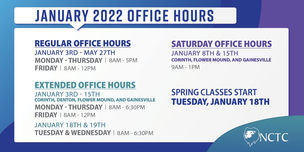 CCatNCTC's tweet photo. All NCTC campuses will be closed for Winter Break December 18th through January 2nd!
.
We hope you have a relaxing break! https://t.co/QHZlsikua2