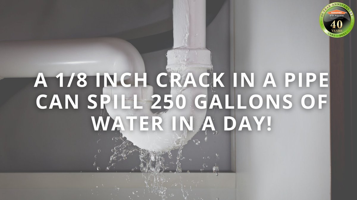 SERVPROStAug's tweet photo. This means even a tiny #leak can end up doing tons of damage to your home. If you notice signs of a leak, give us a call at 904-829-0665 and our experts will be there to prevent further damage from occurring and repair any damage that has already been done. #restoration https://t.co/R8rNNXgKh4