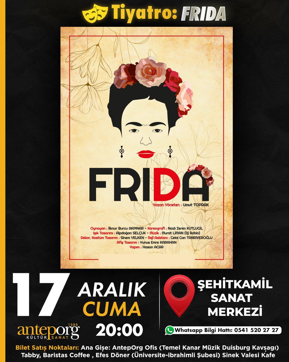 Frida oyunu yarın Gaziantep’te bilet satışları devam ediyor! 🎭