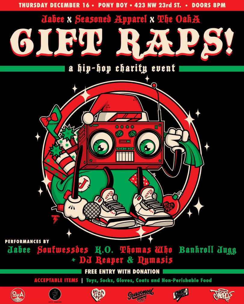 the_oaka's tweet photo. #GiftRaps is tonightπ₯ Free entrance with a donation, doors open at 8! https://t.co/nLlJLpMsby