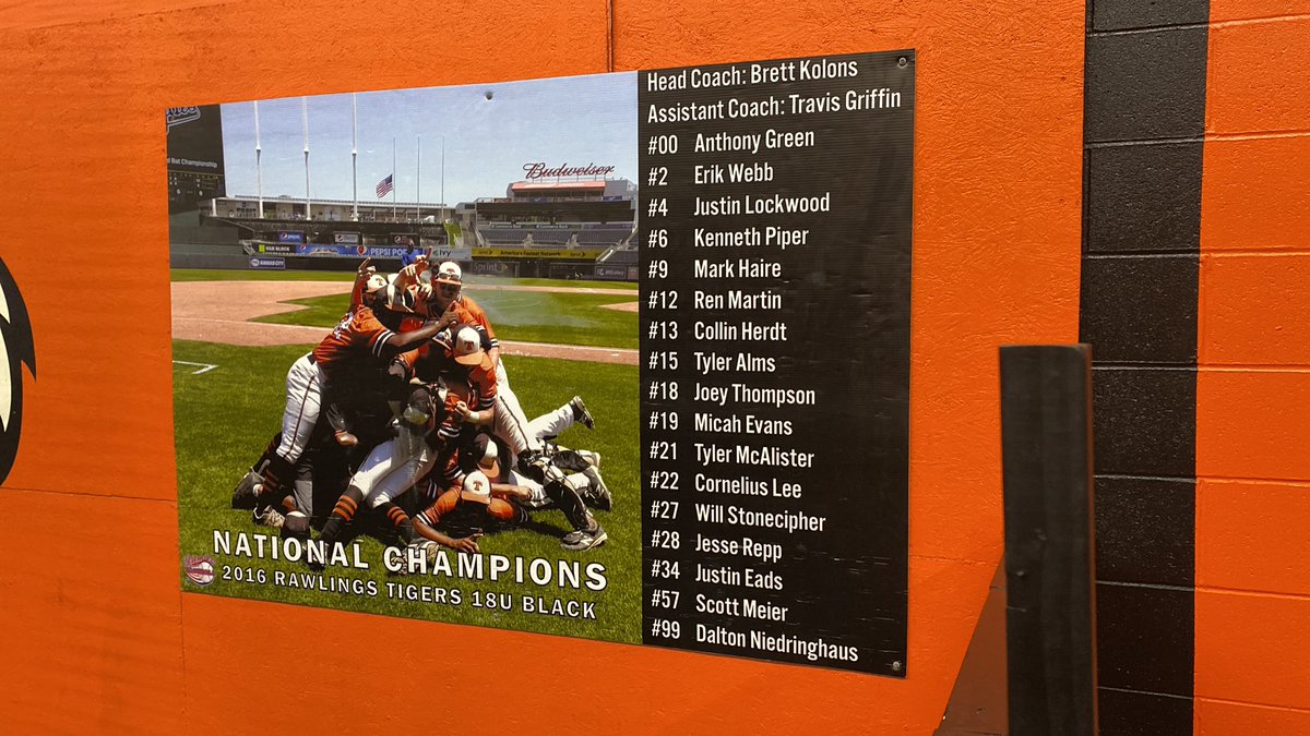 David_Birkby's tweet photo. Crazy how time flies. 

2016 @BaseballPremier National Champs. Played and won the final game at the @Royals Stadium. 

Most of the guys are done playing college baseball. 

Now are young men with careers and families. 

More than just about baseball. 

@Rawlings_Tigers https://t.co/p2OTG5wfky