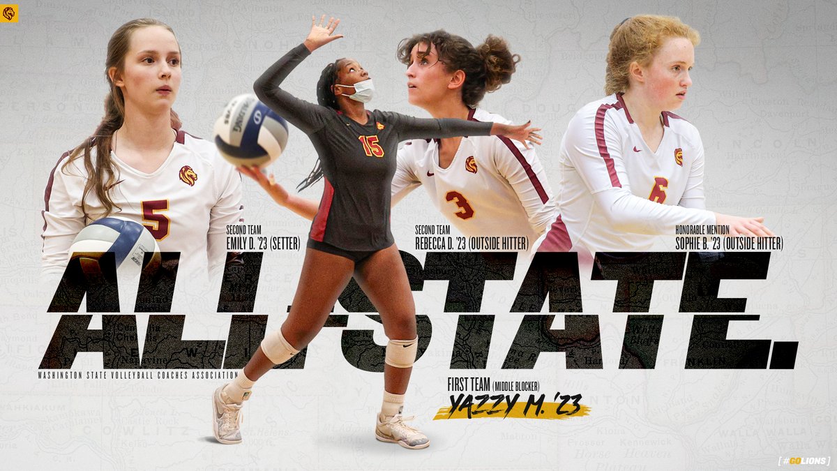 Four nominations to the Washington State Volleyball Coaches All-State team! Congratulations to Emily D., Rebecca D., Sophie B., and Yazzy M.! 🏅🏆

(All four juniors. You know what that means. 👀)

#GOLIONS
