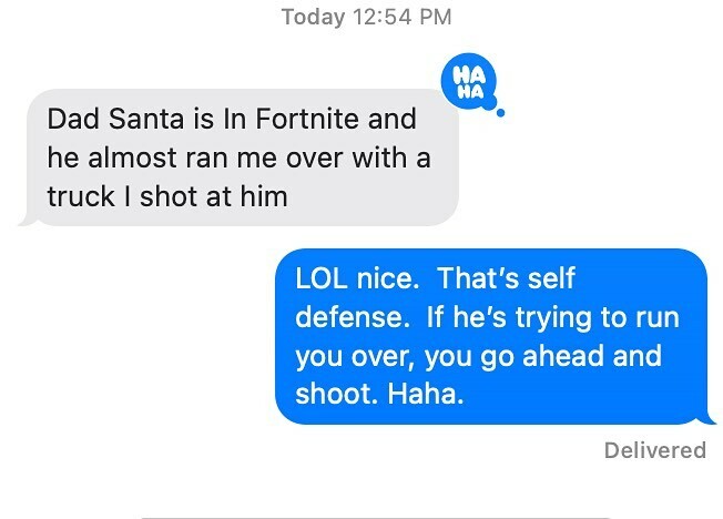 😂 text from my youngest today. At least he’s got that survival instinct! #fortnite #littlekids #humorous #gunsofinstagram #pewpewlife #santaiscoming #selfdefensetraining