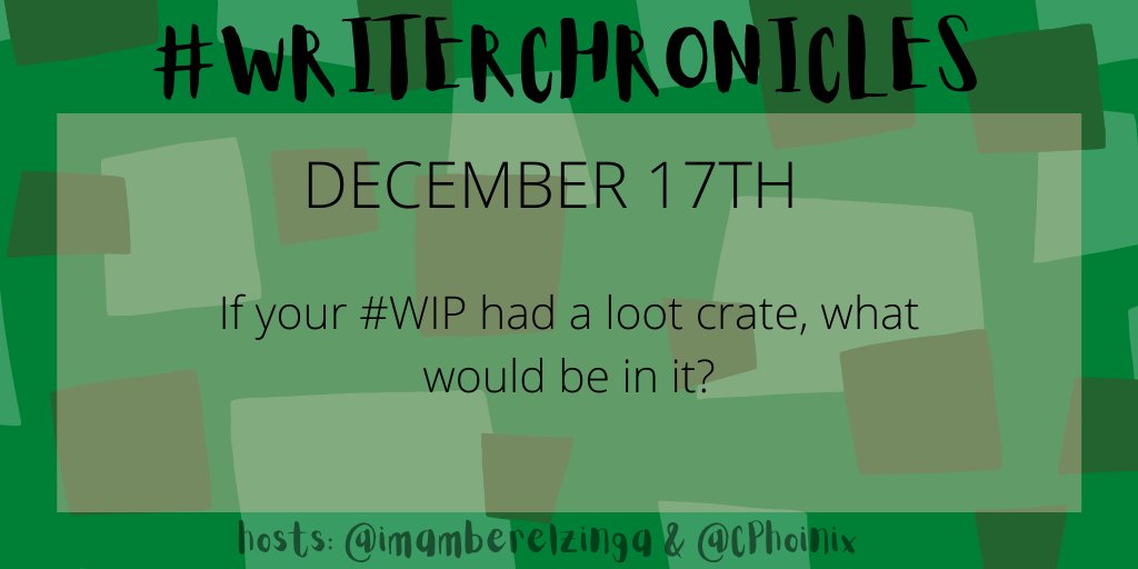 WC_Headquarters's tweet photo. #WriterChronicles December 17th:

If your #WIP had a loot crate, what would be in it? https://t.co/F78lZaIPi7