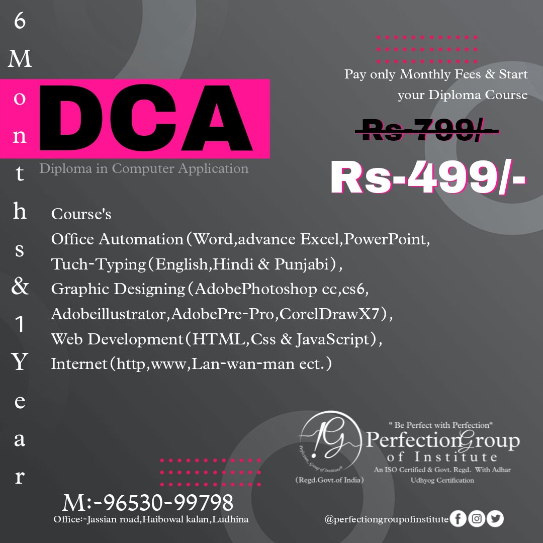 PerfectionG_'s tweet image. Strat your diploma course
Just in 499/- 
#BasicofComputer #webdesigning 
#graphicdesigning #photoshopedit #coreldraw #htmlDeveloper #INTERNET