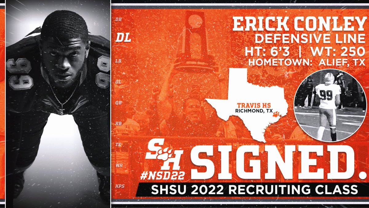 BearkatsFB's tweet photo. IT’S OFFICIAL! Welcome Erick Conley (@EConley___) to the Bearkat Family!

#EatEmUpKats  |  #KATS22  |  #NSD22 https://t.co/weCxtqWRXk
