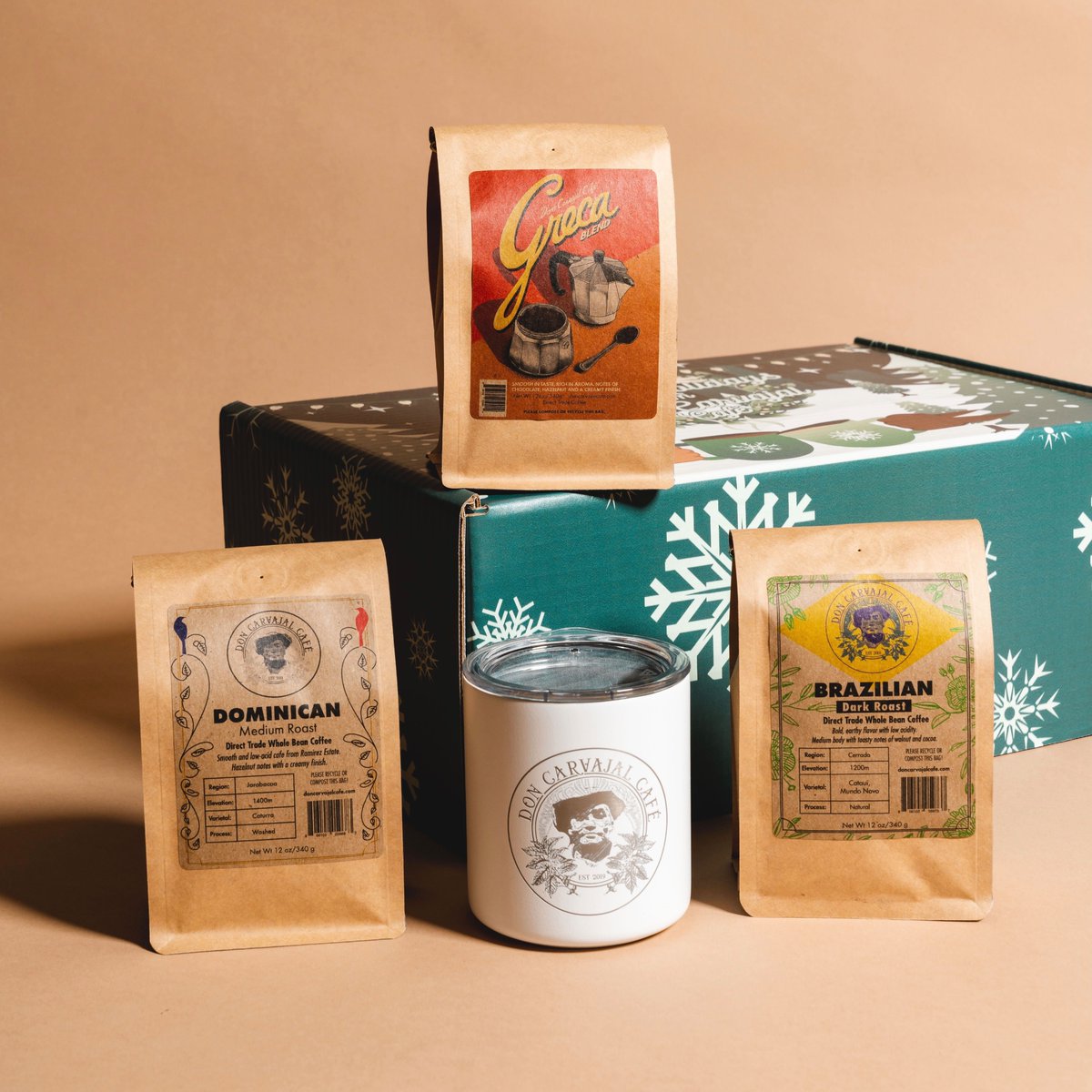 Every year Don Carvajal Café drops a special holiday treat for our café connoisseurs.

Our Holiday Gift Set is perfect for friends and family. Giving them the opportunity to try our coffee with this sampler pack, plus a custom DCC camper cup. 

doncarvajalcafe.com/products/holid…
