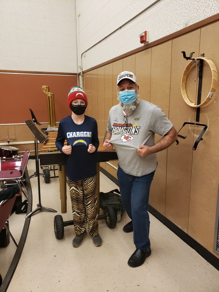 Mr. Schlabach and his “mostest favoritest” percussionist have a rivalry game tonight. Who will win? #mschlabach