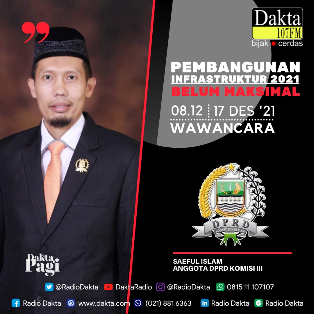 FPKSKabBekasi's tweet photo. Ikutilah wawancara @RadioDakta bersama anggota FPKS DPRD Kab.Bekasi Bang @SaefulI05214713 terkait pembangunan infrastruktur di tahun 2021 yang belum maksimal hari ini jam 08.12 WIB hanya di 107 FM

#ayodengarradio 
#saefulislam 
#FraksiPKSDPRDKabupatenBekasi https://t.co/6cd3z2LlHJ