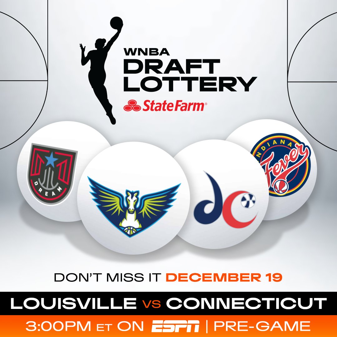 WNBA's tweet image. 1️⃣ DAY AWAY ⏳

You don't want to miss the #WNBADraftLottery presented by @StateFarm tmrw. at 3pm/ET on ESPN. Between the @NCAAWBB doubleheader ft. @BaylorWBB vs. @umichwbball (1pm/ET) &amp;amp; @UConnWBB vs. @UofLWBB (3:30pm/ET) 🍿