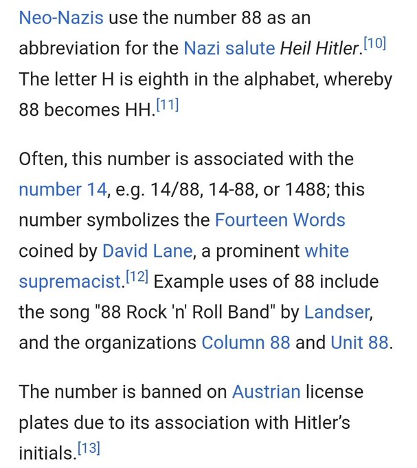 1. Let&rsquo;s talk abt the number 88. Sometimes I see folx use it innocently, unaware it&rsquo;s a dog whistle for<a href="/tag/mytwitteranniversary"class="tags"><span>#mytwitteranniversary</span></a>
