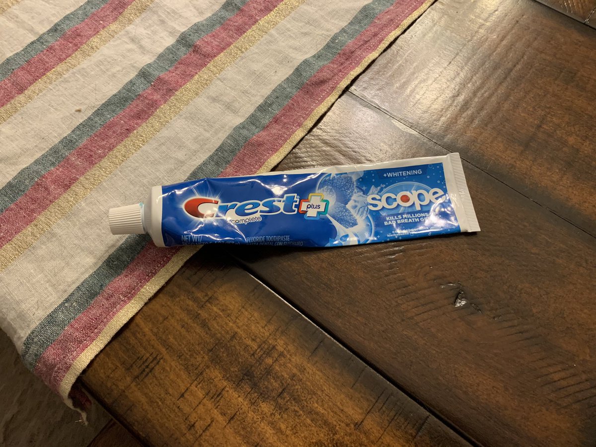 samanadays's tweet photo. @Crest This was me a year ago collecting what I could before the discontinuation of my favorite toothpaste. Now, all I have left is this one little half tube, please bring cool peppermint back! https://t.co/JcvmPp1ahk