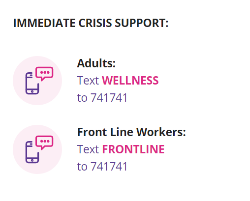 MHCC_'s tweet photo. .@CdnTogether includes crisis support. Text the lines below any time, day or night, to find someone to talk to. https://t.co/Cvf4Pe6QPY