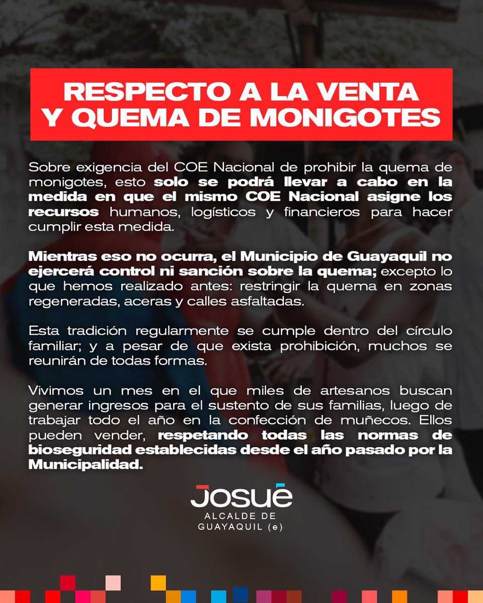 JosueSanchezEc's tweet photo. Respecto a la venta y quema de monigotes en Guayaquil. https://t.co/cOQtKviDEE