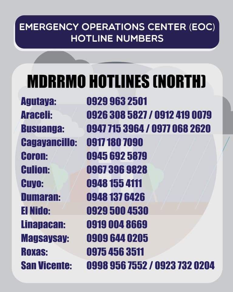 saoirse091019's tweet image. Palawan Emergency Hotlines, help rt to spread! Stay safe everyone 🤍

#OdettePH