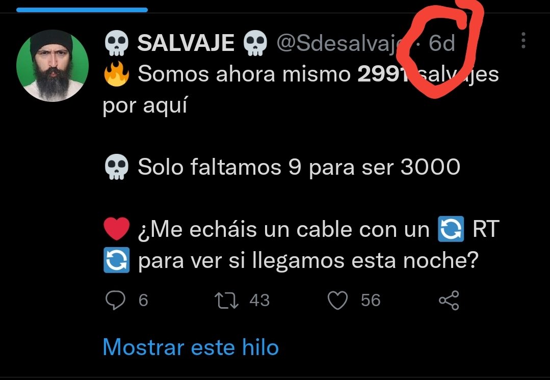 Sdesalvaje's tweet photo. 📅 Hace 6 días os pedí vuestra ayuda para que llegásemos a ser 3000 salvajes por aquí...

🔥 Y me habéis roto Twitter

💀 Ahora mismo somos 3454 y creo que podemos llegar a 3500 mañana

❤ Para eso vuelvo a pedir vuestro apoyo como Goku con la Genkidama pero en forma de 🔄 RT 🔄 https://t.co/CyuJFvcH7y