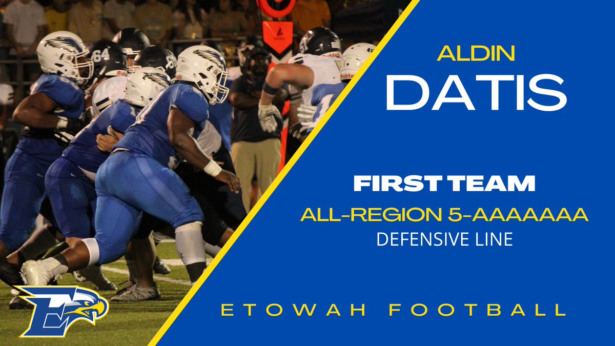 Congratulations to <a href="/etowahfootball/">Etowah Eagles Football</a>'s Aldin Datis on his 1st team all-region selection!
<a href="/Coach_MKemper/">Matt Kemper</a> 
<a href="/EtowahHS/">Etowah High School</a>
