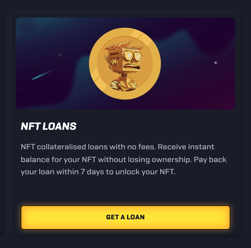 rollbit's tweet photo. NFT collateralised loans have arrived to Rollbit!

Borrow against NFTs you own from the collections on our whitelist👇

https://t.co/3SY1aE1uZr

To celebrate the launch of this new feature, we'll pick 4 winners to share $2,000

RT + Tag a large NFT collector for a chance to win💰 https://t.co/tcb4PZY77C