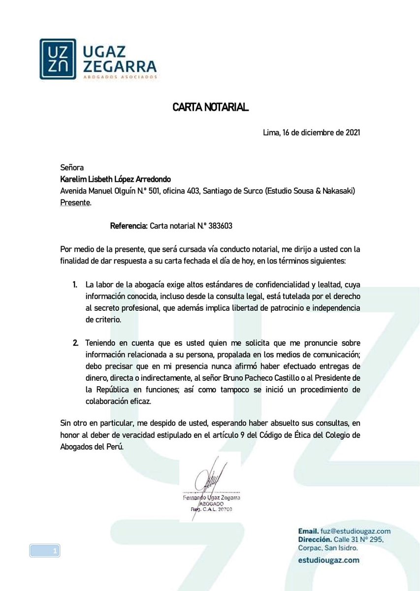 f_ugaz's tweet photo. Adjunto carta de respuesta, que será remitida vía conducto notarial https://t.co/TLsRyZQZsD