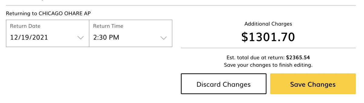 Hey <a href="/Hertz/">Hertz</a>, why does extending my reservation 2 days online cost me an extra $1301, but doing it on the phone costs me $92?  Mega scammy feeling.