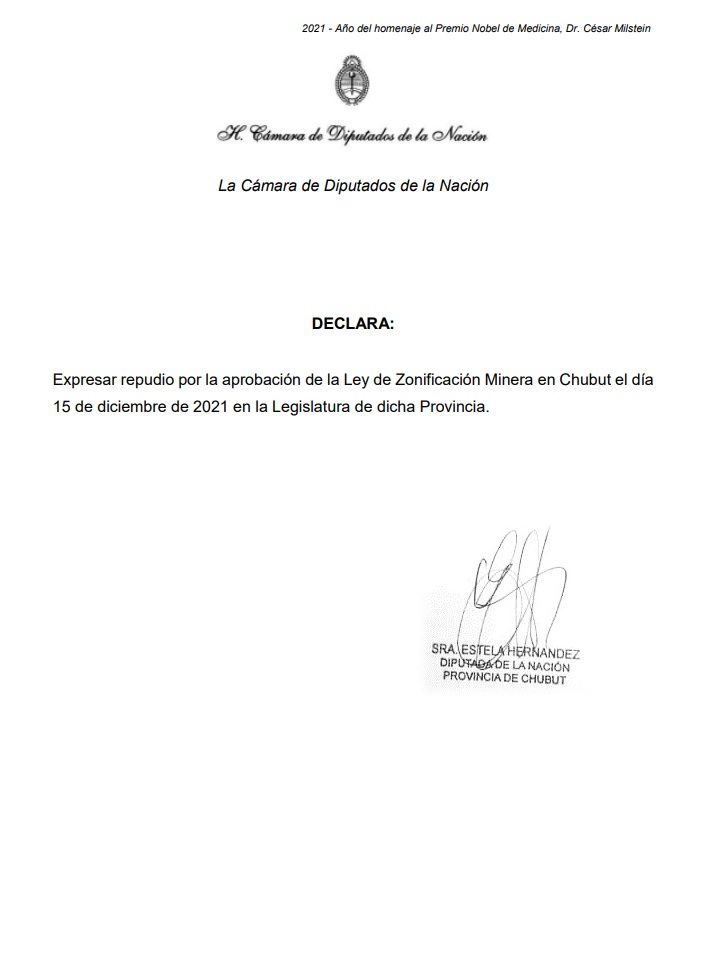 DipEstelaH's tweet photo. Presenté un proyecto para repudiar lo ocurrido ayer en la Legislatura del #Chubut tras la aberrante aprobación de la Ley de Zonificación Minera. https://t.co/D6rzqBBtDt