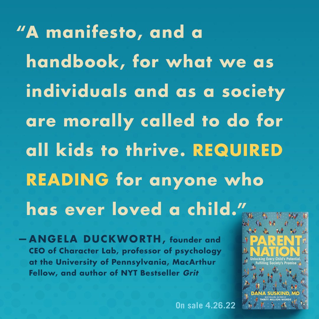 Parent Nation, the new book from <a href="/DrDanaSuskind/">Dr. Dana Suskind</a>, which <a href="/angeladuckw/">Angela Duckworth</a> called "required reading for anyone who has ever loved a child," is available for pre-order now! sites.prh.com/parent-nation-…